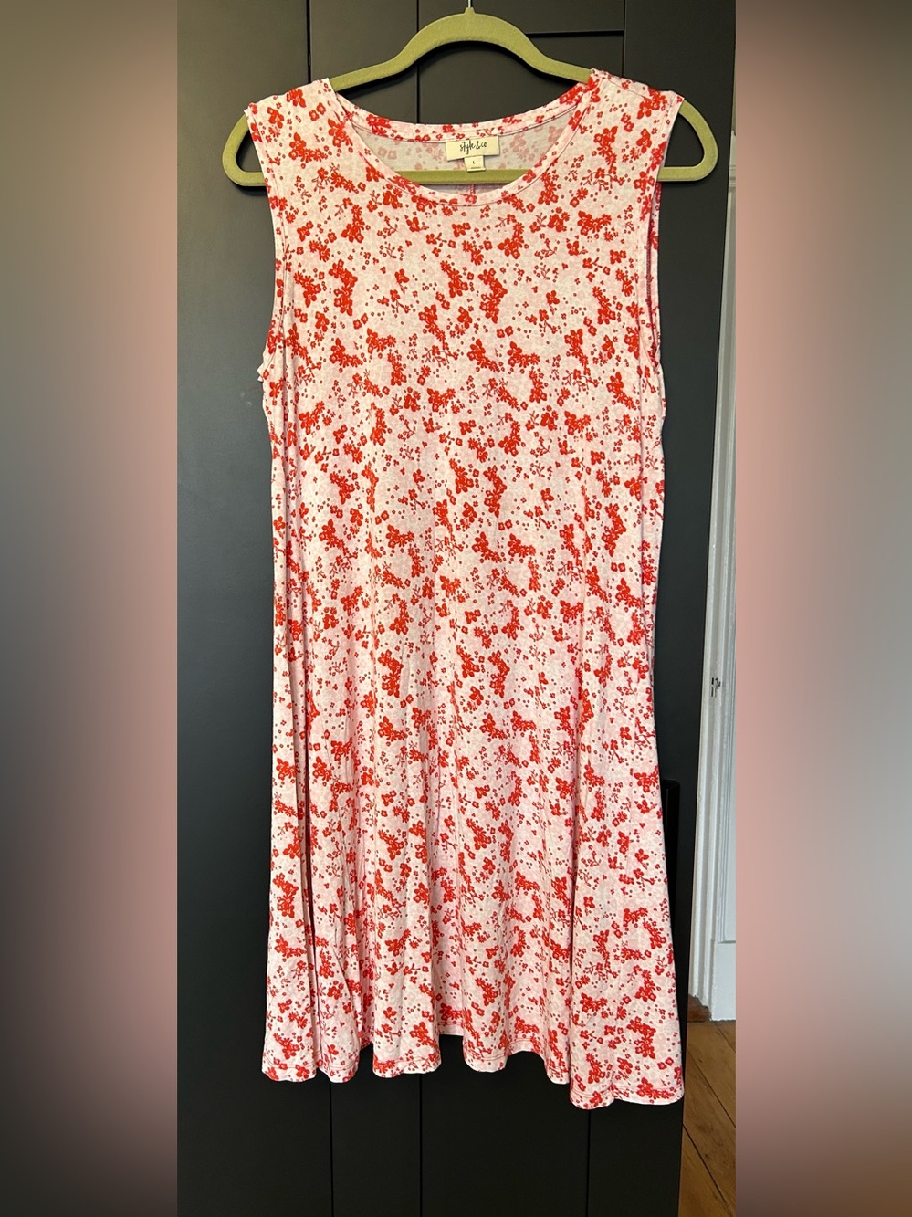 Style & Co.  Floral red, pink & white sleeveless sun dress